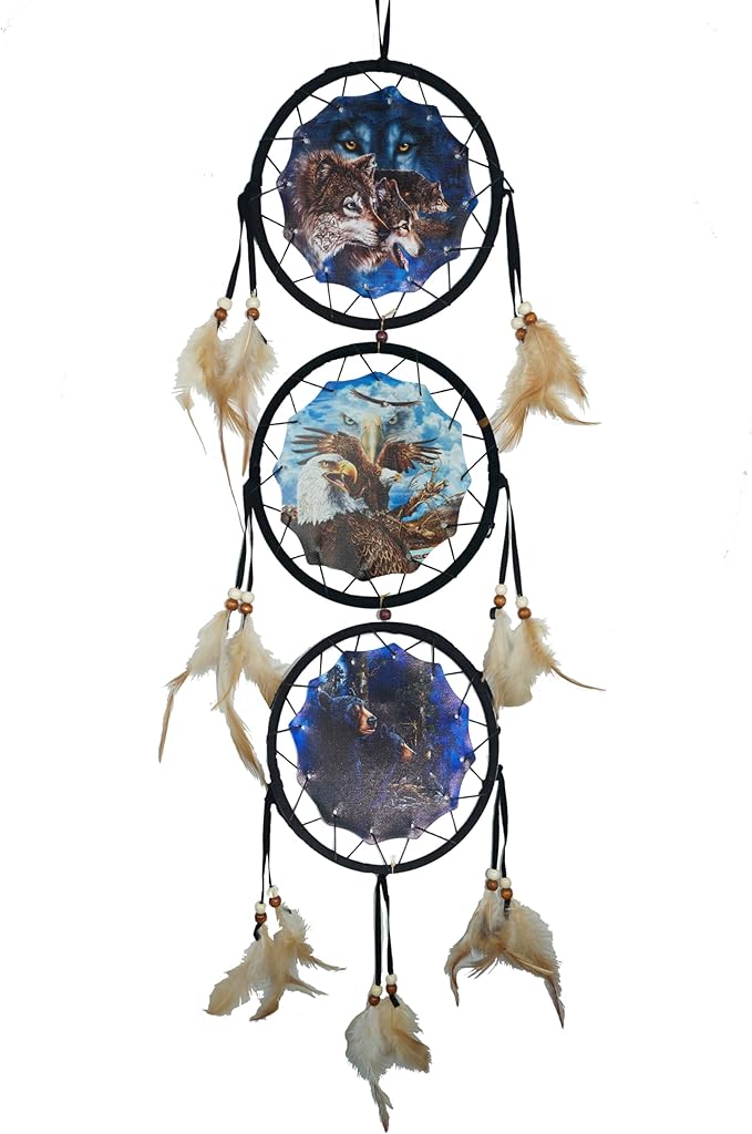 Remorelt Wolf Eagle Bear Dream Catcher Bedroom Wall Decor, Christmas Home Decoration, Room Accessory, White Moon Feather Decoration - Unique Home Craft Wall Pendant (DC02 6Inch Mix)