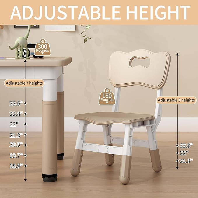 Kids Table and Chairs, Height Adjustable Childrens Table and Chair Set, Kids Tables for Age 2-8, Graffiti Desktop, Table for Kids with 2 Seats, Small Kids Table, Max 300lbs