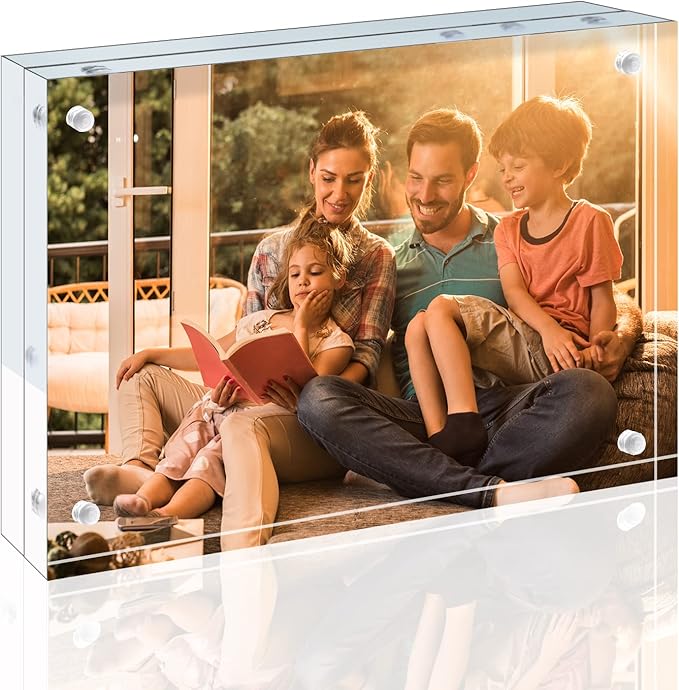 Egofine 4x6 Acrylic Frame, 20mm Thicker Frameless Clear Picture Frame, Double Sided Magnetic Picture Frame, Free Standing Desktop Display