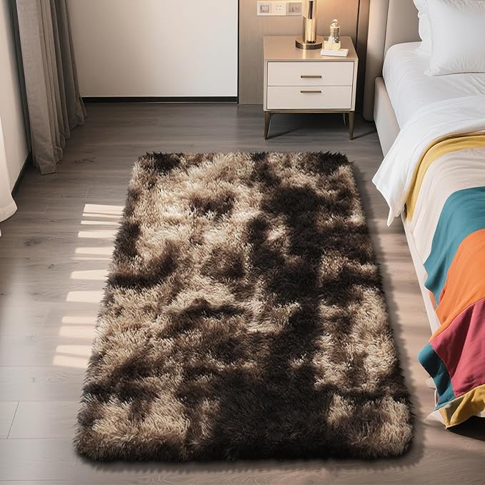 Shag Area Rug for Bedroom 3x5,Fluffy Area Rugs for Living Room,Soft Fuzzy Rug Non-Shedding Indoor Plush Carpet for Kids Bedroom Nursery Dorm Home Decor,Tie-Dyed Coffee