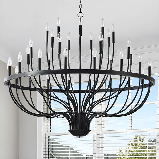 Black Chandelier 36-Light Industrial Iron Candle Chandelier Modern Suspended Farmhouse Chandeliers Pendant Light Fixtures for Dining Room Bedroom Living Room Kitchen Island Foyer E12 Bulb