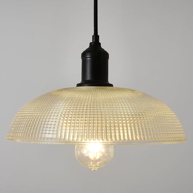 Glass Pendant Light Fixtures - Vintage Pendant Lights Kitchen Island, Hanging Light Fixture for Dining Room, Small Pendant Light for Bedrooms, Black Pendant Lights for Bathroom