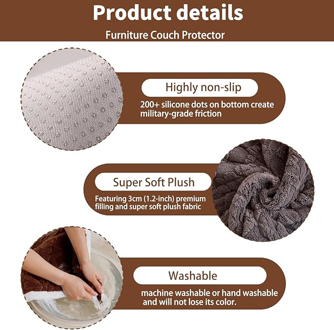 Plush Couch Cover for Pets Super Soft Sofa Covers for Cats & Dogs Washable Sofa SlipCover Furniture Couch Protector for Living Room(35" x 71", Gray)