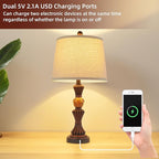 Set of 2 Modern Table Lamps with USB-C & USB Ports, Rotating Knob Switch, Linen Shade + Resin Base (Black Gold/Oil Bronze) (BW)