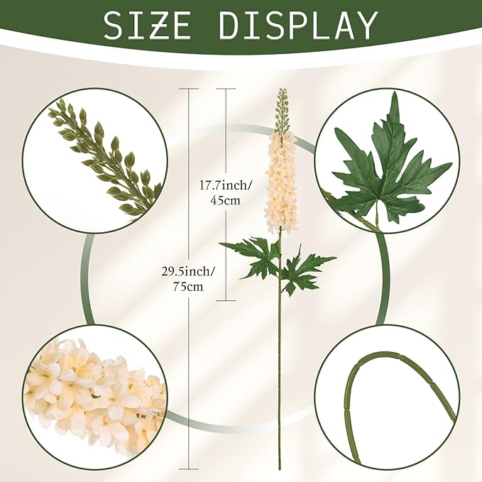 6PCS Champagne Snapdragon Artificial Flowers 29.5" Long Stem Delphinium Silk Faux Flowers Bulk for Tall Vase Wedding Home Garden Decor (Champagne)