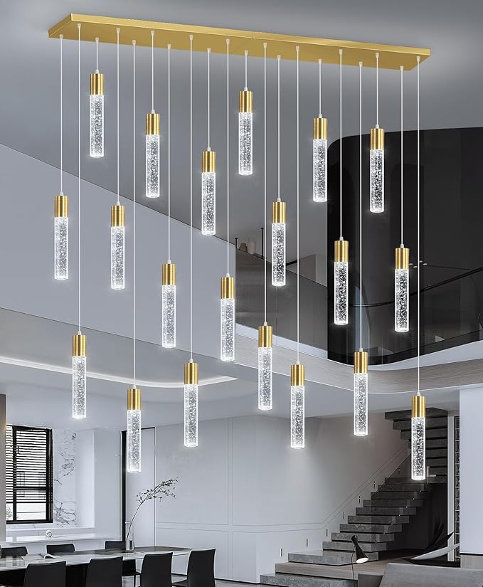 20-Lights Modern Crystal Chandeliers LED Pendant Light for Kitchen Island Dining Room Entrance Foyer Living Room 6000K Gold