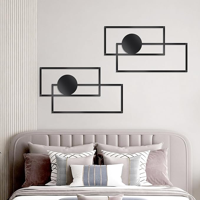 OYEFLY 2 Pcs Metal Abstract Wall Art,Modern Geometric Decor (Black, style 3)