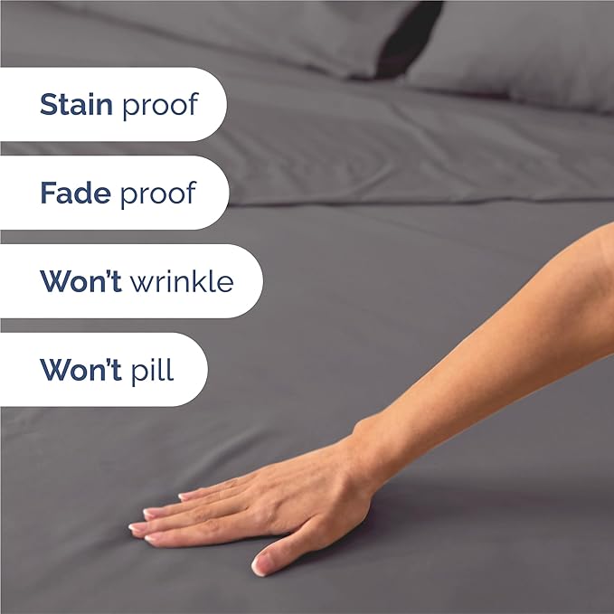 Split King Sheets Set 7 Piece - Includes 4 Pillowcases - Bed Sheets Split King - Soft Hotel Luxury Bedding - Cooling, Cozy & Breathable - 1 Flat & 2 Fitted & 4 Pillowcases w/ Deep Pockets - Dark Grey