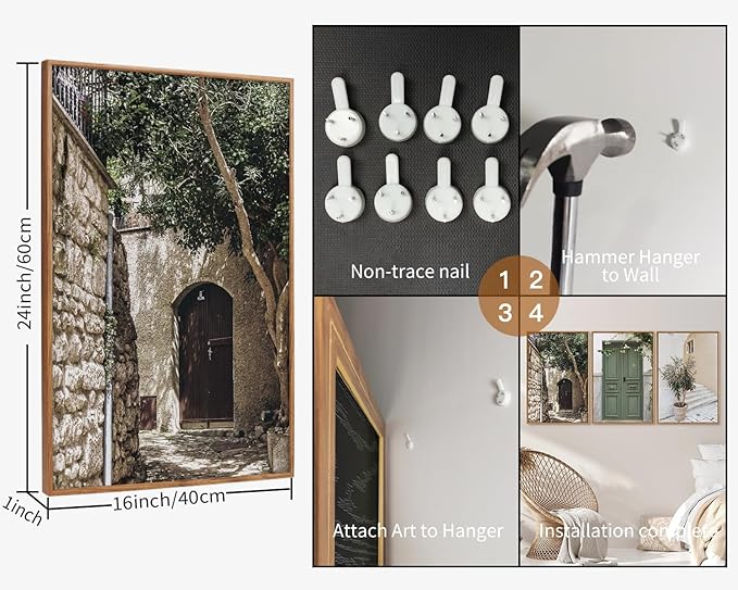 SIGNINART Large Vintage Italy City Landscape Framed Canvas Wall Art Set, Olive Green Tree Country Wall Decor, Modern Minimalist French Farmhouse Art Print for Living Room,Bedroom,Office 16 x24 x3