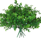 alyptus Artificial Boxwood Plants Outdoor 8 Bundles Faux Eucalyptus Flowers Green Bushes Plastic Greenery Stems for Home Garden Farmhouse Patio Front Porch Decor (Eucalyptus)