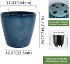 Dexceder 18x17 Self Watering Planter with Wheels Indoor Outdoor, Inner Pot Design, Thickened Large Floor Standing Flower Plant Pot with Water Level Indicator (Grayish Green Gradient)