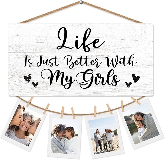 Girl Mom Gifts Picture Frame Photo Holder for Wall, Gifts for Mom from Daughter, New Mom Gifts, Grandmas Nana Papa of Granddaughter Gifts, Life is Better with My Girls Hanging Photo Display