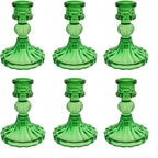Glass Candlestick Holder,Striped Taper Candle Holders,Set of 6 Candle Stand for Table Centerpieces, Home Decor,Weddings,Festival and Parties (Green Stripe Pattern)