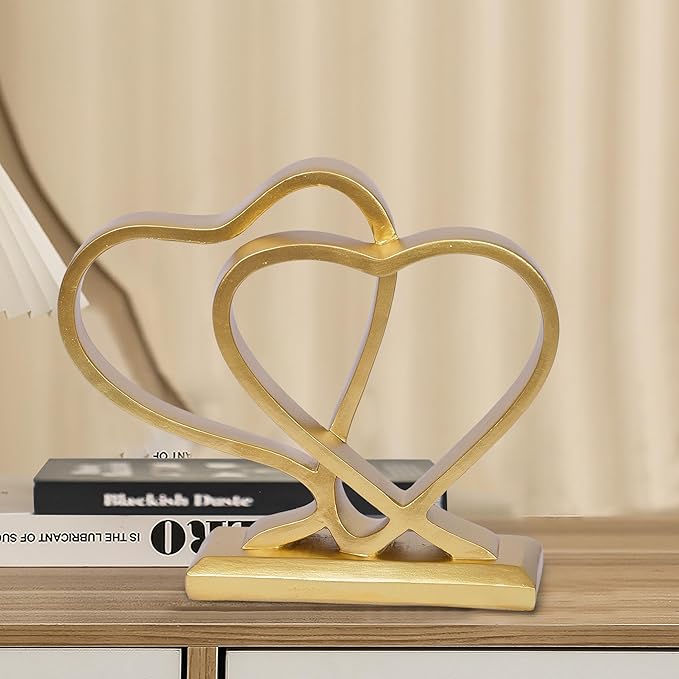 Gold Heart Sculpture for Living Room Decor Heart Decoration Gift for Her and Him Love Wedding Anniversary Couples Gift Modern Heart Statue for Home Coffee Table Dining Table Centerpiece Birthday Gift