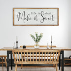 ZZJJHYWGQ Life is Short Make It Sweet Sign Wall Decor 32"×12" for Bedroom Family Lnspirational Quote Large Wood Framed Wall Hanging Art (Wood)