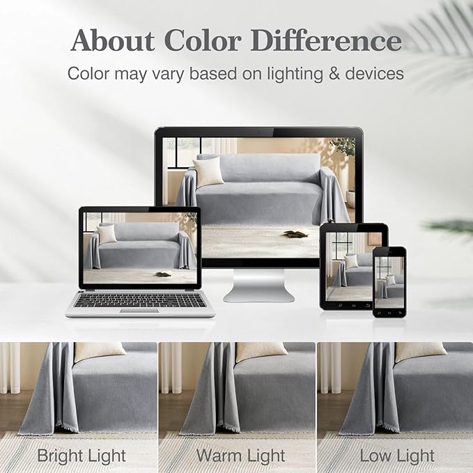 Couch Cover for Dogs Sectional Sofa Covers Washable for 2 Cushion Couch, Chenille Couch Cover Blanket, Sectional Sofa Slipcovers, Multi-Use Furniture Protector for Kids, Pets, 91" X118", Light Grey