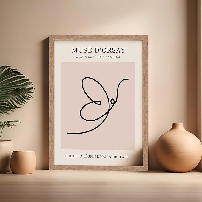 Poster Master Vintage Poster - Retro One Line Butterfly Drawing Print - Butterfly Line Art - Minimal Gift for Him, Her, Animal Lover - Abstract Decor for Home, Office, 16x20 Beige Framed