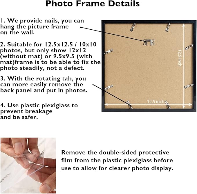 12 Pack 12.5x12.5 Record Frame with 10x10 Mat for Vinyl Record Album Cover Poster, Display Photo 10x10 with Mat or 12.5 x 12.5 Without Mat, Wall Hanging Vinyl Frames, 12 Pack, Black