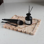 Natural Luxury Scalloped Marble Tray 10.8"x8", Rectangle Vanity Tray for Bathroom Kitchen Counter, Decorative Tray for Dresser Home Decor (Pink Marble)