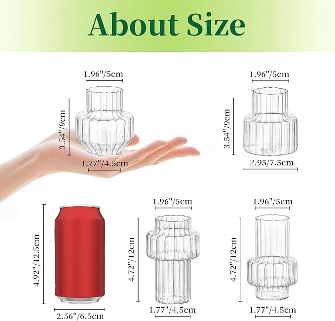 Hewory Ribbed Bud Vases for Centerpieces: Set of 16 Small Clear Glass Vase for Bridal Baby Shower Home Decor - Modern Table Decoration for Wedding & Event Planners