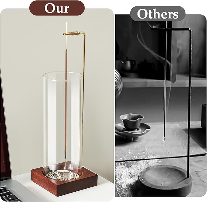 Incense Holder,Wooden Incense Holder for Sticks with 20 Incense Sticks, Anti-ash Incense Burner with Glass Ash Catcher for Meditation Yoga Spa Gift Home Decor