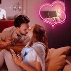 Pink Heart Acrylic Mirror Neon Signs,Dimmable Heart Shaped Mirror with Neon LED Lights,USB Powered Neon Sign Wall Decor Art Neon Light For bedroom,Family,Wedding,Bar,Party Decor