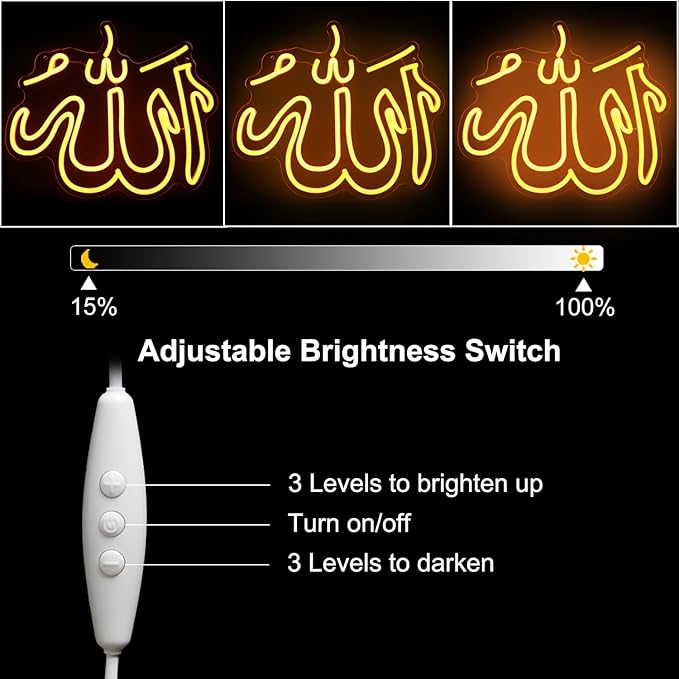 Allah Neon Sign Islamic Wall Art Muharram Neon Lights Dimmable Arabic Calligraphy LED Signs Quran Wall Decor Muslim Gifts Neon Light Up Sign for Islamic New Year Ramadan Decorations