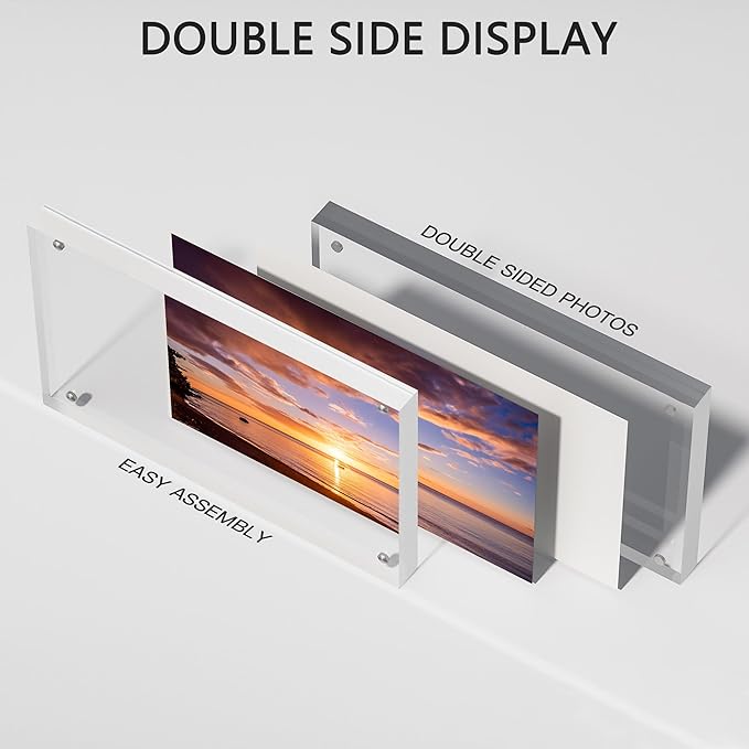 6x8 Inch Acrylic Picture Frames, Magneticear Acrylic Photo Frame, Frameless 6 by 8 Photo Frames,Double Side Display Glass Desktop Frame with Gift Box