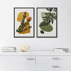 SIGNFORD Framed Canvas Print Wall Art Set Mid-Century Forest Fern Leaf Collage Abstract Shapes Illustration Modern Art Decorative Nordic Nature for Living Room, Bedroom, Office - 16"x24"x2 Black