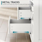 Farmhouse End Table Set of 2, Sofa Side Table with Charging Station, Bedside Table with 2 Drawers and Barn Door, Rustic Wooden Nightstand for Bedroom, Living Room, White and Walnut