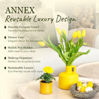 Scented Luxury Candles in Handmade Ceramic Jars, Soy Wax | Flower Bomb – Lily of The Valley & Jasmine, Large Candle | Non Toxic, 2 Wicks, Reusable Yellow Jar | Natural Spring Aromatherapy for Women