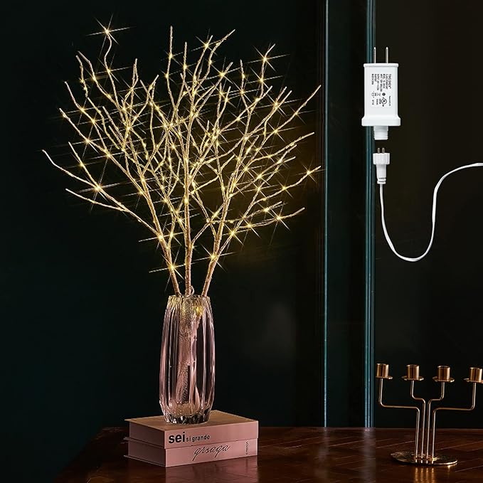 Fudios Lighted Branches 150 LED Fairy Lights with Timer 32in Plug in, Electric Lit White Birch Twigs for Vase Christmas Inside Outside Decor 1 Set