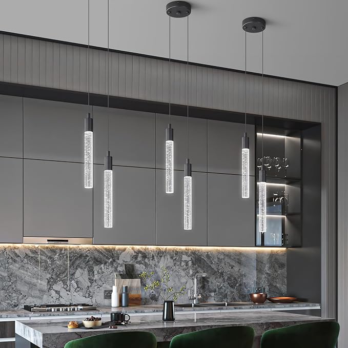 Modern Light Fixture Kitchen Island Pendant Light Dimmable LED Black Pendant Lights Mini Crystal Pendant Lighting for Bedroom Dining Room Living Room（2-Light ）