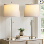 PARTPHONER Bedside Lamps Set of 2, Tall Table Lamps for Living Room, Height Adjustable Nightstand Lamps for Bedroom Office, Modern End Table Lamps with Pull Chain(LED Bulbs Included), Sand Nickel