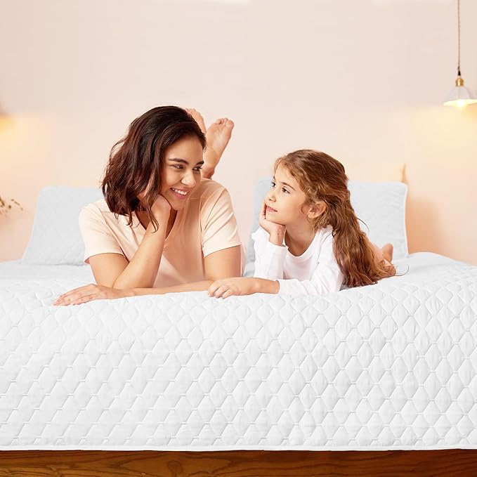 Exclusivo Mezcla Reversible Full Queen Quilt Bedding Set with Pillow Shams, Lightweight Quilts Queen Size, Soft Bedspreads Bed Coverlets for All Seasons - (White, 90"x96")