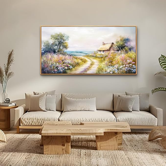 ZUITINGHUA Large Wood Framed Wall Decor For Living Room Canvas Wall Art For Office Modern Wall Decorations For Bedroom Country Road Landscape Painting Farmhouse Pictures Artwork Home Decor 24x48 In