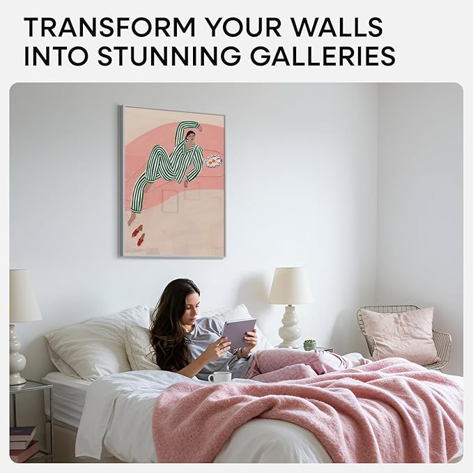 Homeforia 20x28 Picture Frame Silver, High End Metal 20 x 28 Poster Frame with Mat 14 x 22 for Photo, 20x28 Silver Frames Matted to 14x22 Print, 28x20 Hanging Frame, Tempered Glass, Wall Kit, Set of 1