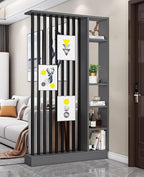 Wall Room Divider, Storage Cabinet Storage Display with Shelves, Modern Freestanding Wood Room Divider Screen, Wall Privacy Screens for Home Decorative (Grey+Black,47" L x 9.5" W x 79.5" H)