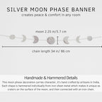 BASE ROOTS Moon Phase, Silver Wall Decor for Bedroom & Living Room, Bohemian Wall Decor, Handmade Hammered Metal 34" 7 Phases Moon, Celestial Wall Art, Gift for Women & Kids