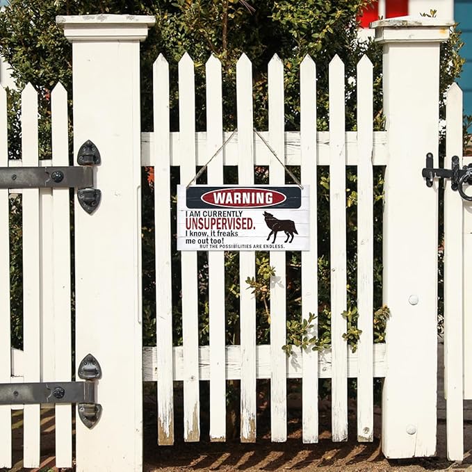 Warning Sign, Unsupervised Warning Wood Plaque Sign, Funny Door Signs, Decorative Wood Hanging Suspension Plaque, Farmhouse Wooden Wall Decor, Outdoor Hanging Wooden Signs