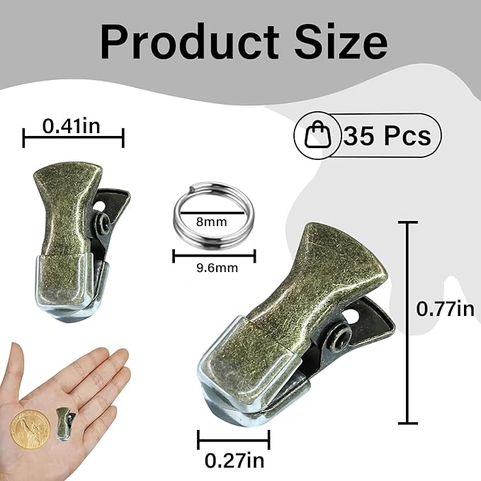 35 Pack Mini Metal Alligator Clips for Crafts Non-Slip Silicone-Coated Retro DIY Badge Small Clips (Glossy Bronze)