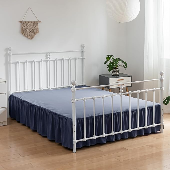 Bed Skirt Twin Size Ruffled Bed Skirt with Split Corners, 16 Inch Drop Dust Ruffle Bed Skirt with Platform, Blue, Twin - 16" Drop