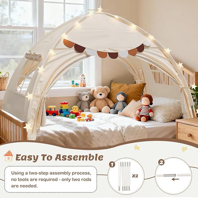 Bed Tent Twin Full Size Bed Tent for Kids Foldable Bunk Canopy Tents Privacy Space Blackout Toddler Sleeping Tents Breathable Portable Cottage Drafty Room for Indoor Bedroom