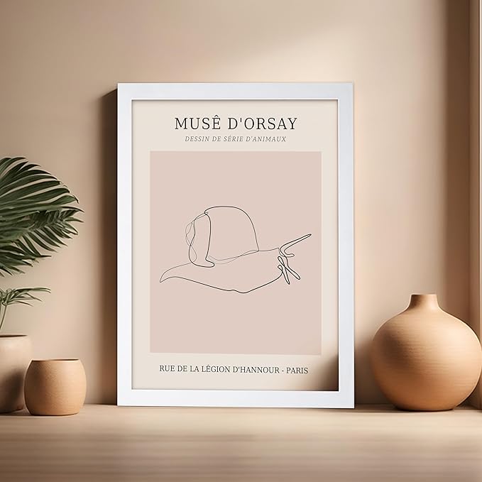 Poster Master Vintage Poster - Retro One Line Snail Drawing Print - Snail Line Art - Minimal Gift for Men, Women, Animal Lover - Abstract Wall Decor for Home, Office, 16x20 White Framed