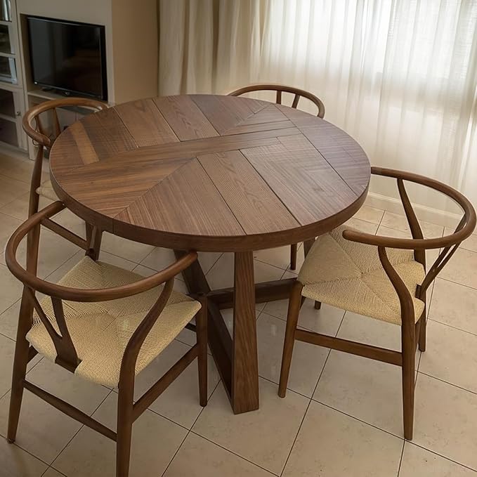 Wishbone Chair Natural Solid Wood Dining Chair/Hans Vegner Y Chair Rattan and Wood Accent Armrest Chairs (Ash Wood - Walnut)