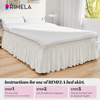 RIMELA White Bed Skirt Full Size 15 Inch Drop, Wrap Around Elastic Adjustable Bedskirt, Bed skirting Dust Ruffle for Bed Frame & Box Spring Soft Durable Fabric Machine Washable Easy to Install