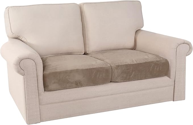 PrinceDeco Velvet Sofa Cushion Covers, Stretch Couch Cushion Covers for Individual Seat Couch Slipcover Sets Furniture Protector for Loveseat Sofa Cushion Width Up to 29.5", Taupe
