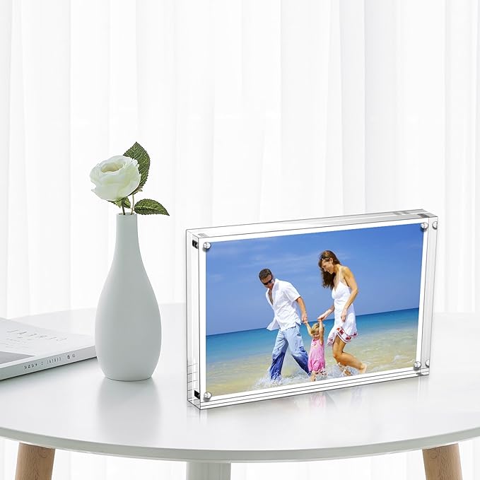 Acrylic Photo Frames 6x8'', Magnetic Acrylic Block Picture Frame,Desktop Frameless Photograph Display
