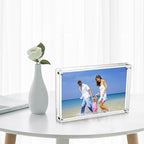 Acrylic Picture Frames 3 Pack, 4x6'' Clear Double Sided Block Set, Desktop Frameless Magnetic Photo Frame