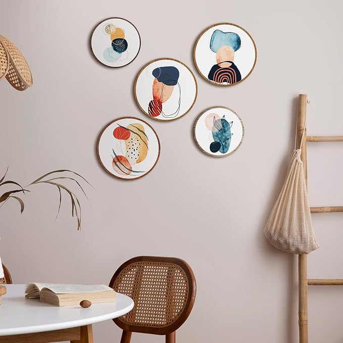 Qunclay 5 Pcs Wall Art Decor Wooden Living Room Wall Decor Bohemian Hanging Farmhouse Geometric 10'' and 8'' Aesthetic Wood Minimalist Posters for Bedroom(Geometry)